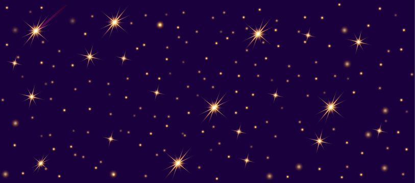 Starry sky with bright and dim stars. Dark star seamless pattern. Vector illustration of the starry sky. © kornetka