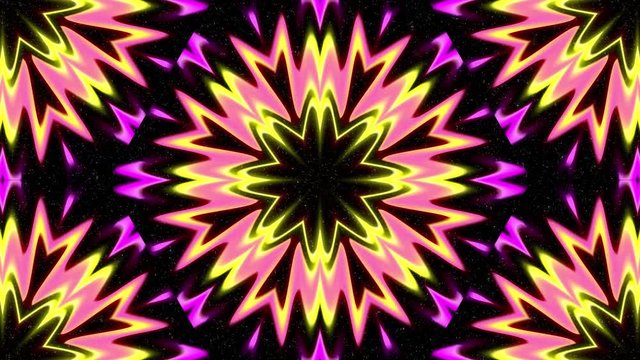 Multicolored kaleidoscope sequence templates. 4k abstract motion graphics. Fractal animation. Beautiful bright ornament. Seamless loop