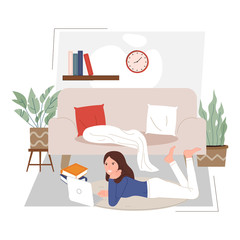 Online shopping girl vector illustration cartoon flat design