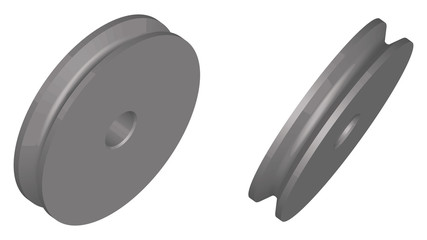 Pulley wheel. Mechanical parts. 3D effect vector