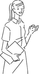 講義をする女性のシンプルなイラスト　ビジネスのベクターイラスト