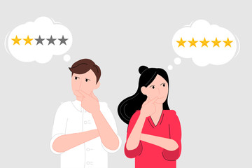 Couple think about rating vector illustration cartoon flat design 