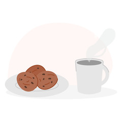 Cartoon flat tea and cookies on white background vector illustration modern style 