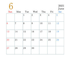 2021年　カレンダー　6月