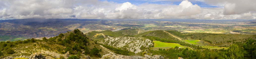 Fototapeta na wymiar Panorama springtime aerial landscape at La Silleta de Padul, Sierra Nevada, Andalucia, Spain