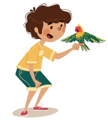 Little boy with a parrot