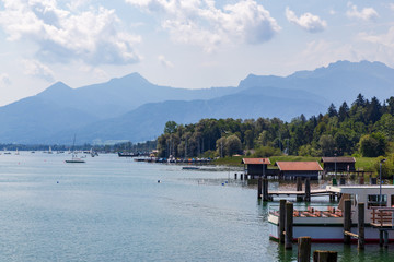 Fototapeta na wymiar Lake Chiemsee with Alpes Bavaria