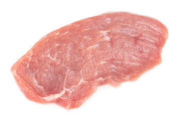 Slice of raw pork meat isolated on white background. schnitzel. steak. meat tenderloin