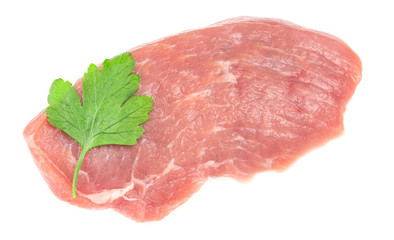 Slice of raw pork meat isolated on white background. schnitzel. steak. meat tenderloin