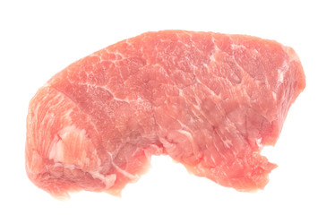 Slice of raw pork meat isolated on white background. schnitzel. steak. meat tenderloin