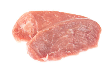 Slice of raw pork meat isolated on white background. schnitzel. steak. meat tenderloin