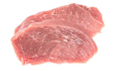 Slice of raw pork meat isolated on white background. schnitzel. steak. meat tenderloin