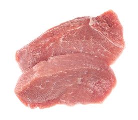 Slice of raw pork meat isolated on white background. schnitzel. steak. meat tenderloin