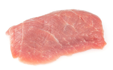 Slice of raw pork meat isolated on white background. schnitzel. steak. meat tenderloin