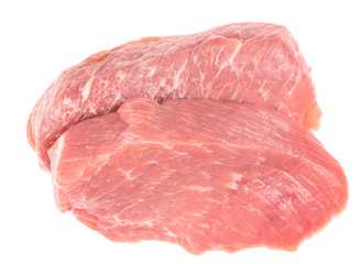 Slice of raw pork meat isolated on white background. schnitzel. steak. meat tenderloin