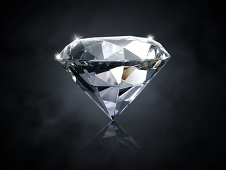 Shiny brilliant diamond placed on gray background