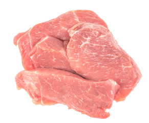 Slice of raw pork meat isolated on white background. schnitzel. steak. meat tenderloin