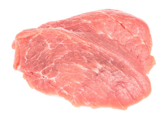 Slice of raw pork meat isolated on white background. schnitzel. steak. meat tenderloin