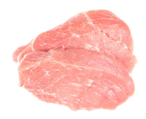 Slice of raw pork meat isolated on white background. schnitzel. steak. meat tenderloin