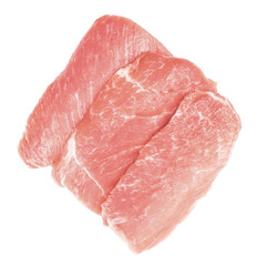 Slice of raw pork meat isolated on white background. schnitzel. steak. meat tenderloin