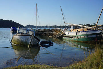 boat cemetery in the harbor in Brittany, France