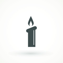 Burning candle icon isolated. candle light burn wax black thin line outline icon on white background