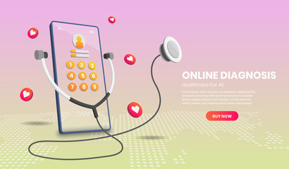 Online diagnosis concept for infographics, hero images, web banner, landing page.3d Perspective vector illustration.