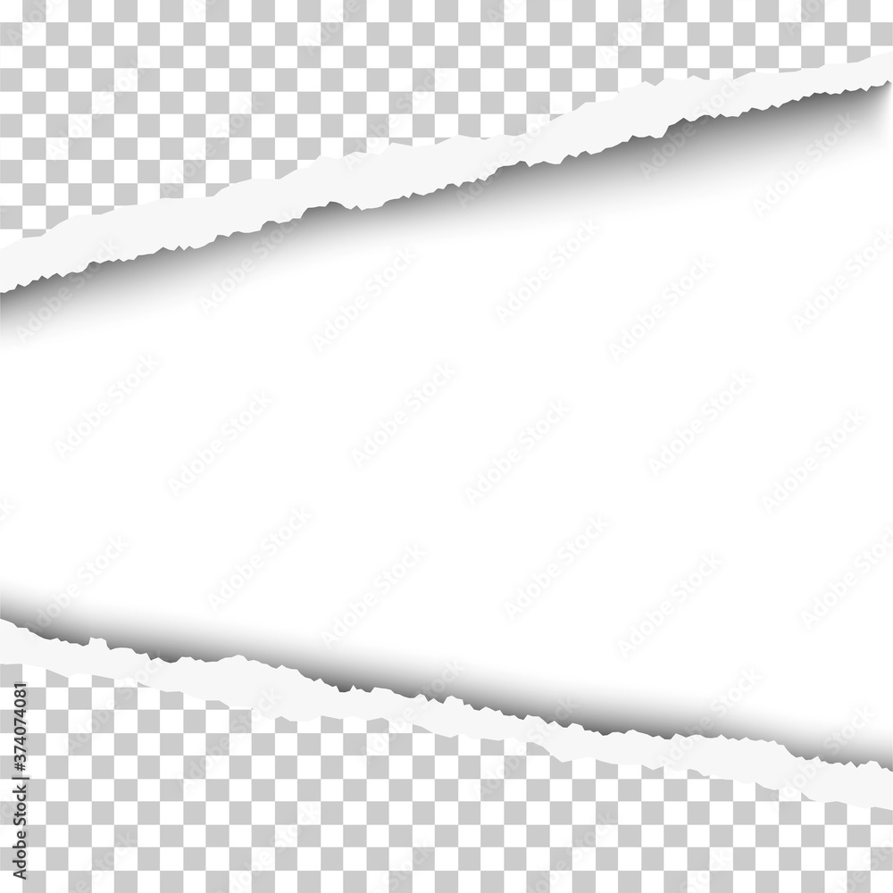 Wall mural torn, snatched window with white background in transparent sheet of paper. vector template paper des