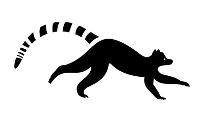 Lemur black sealeet. Exotic tropical animal on a white isolated background. Cute funny lemur with a striped tail. Vector stock illustration in cartoon style. © Lapalovee