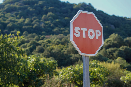 stop sign on a wood