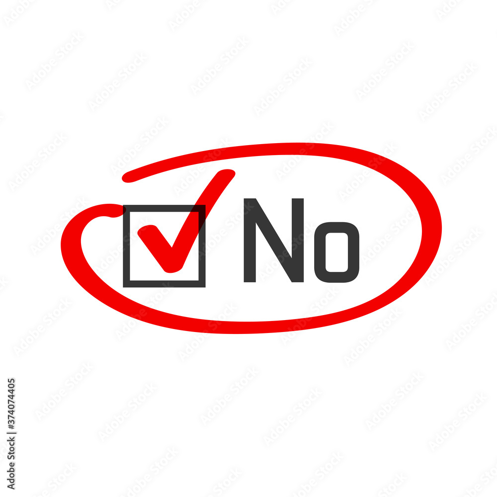 Poster no vote poll answer vector check box circled or highlighted with red felt tip pen marker, concept of