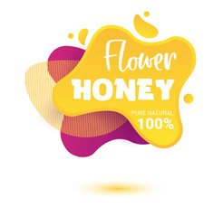 Honey vector label. Bright and shine stickers, labels, tags and banners for honey product. For badges and tags of fresh market, farmers market, eco shop, green bar, beekeeper.