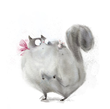 cute lovely fluffy kat with mouse