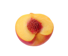 Half of ripe peach isolated on white