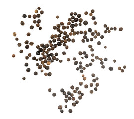 Black peppercorns isolated on white background