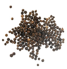 Black peppercorns isolated on white background