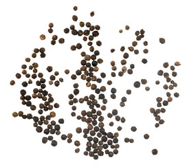 Black peppercorns isolated on white background