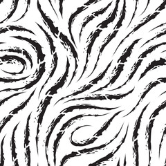 Vector seamless pattern of smooth brush strokes with ragged edges in black on a white background. Monochrome wave or flow texture. Print wallpaper or fabric.