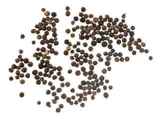 Black peppercorns isolated on white background