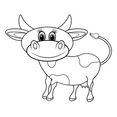 Coloring book with cow for adults and children. Vector illustration of coloring book.