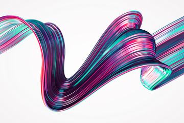 Twisted shape 3D render. Colorful glossy shapes in motion. Computer generated digital art for poster, flyer, banner background or design element. Isolated on white. 