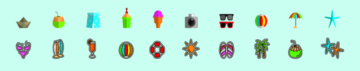 set of beach cartoon icon design template with various models. vector illustration