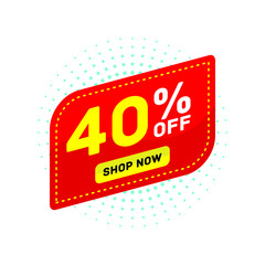 40 percent off red discount sticker, banner tag shop vector eps