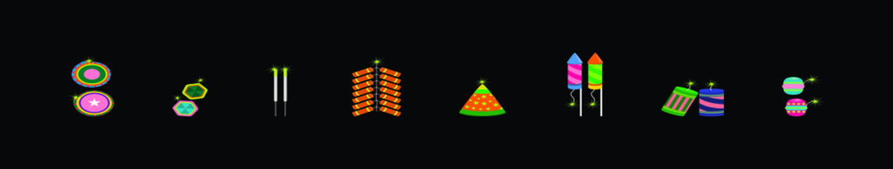 set of fire cracker cartoon icon design template with various models. vector illustration