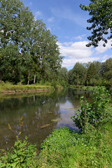 Fototapeta na wymiar Ourcq river in Seine et Marne country. Mareuil-sur-Ourcq village