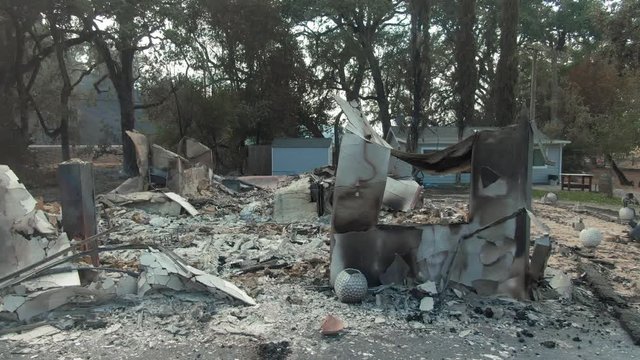 Napa, California, USA. 22 August 2020. Aerial: Burnt down house. LNU Lightning Complex Fire that ravaged the Napa, Sonoma, Lake and Solano counties.