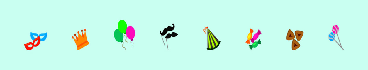 Purim holiday icon design template with various models. vector illustration isolated on blue background