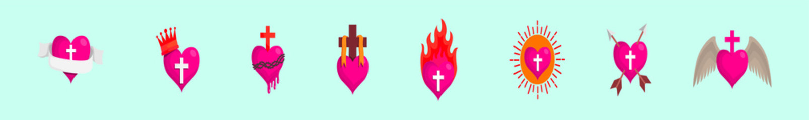 set of sacred hearts or traditional Mexican hearts cartoon icon design template with various models. vector illustration
