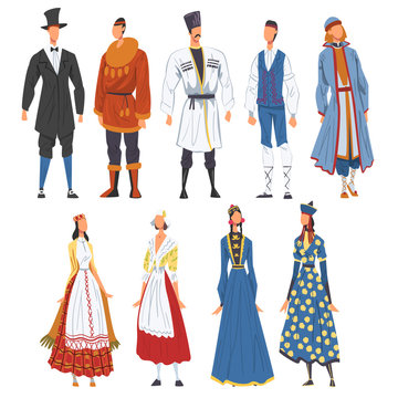People in National lothing Set, Representatives of Countries in Traditional Outfit of Nation Cartoon Style Vector Illustration