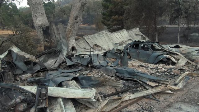Napa, California, USA. 22 August 2020. Aerial: Burnt down house. LNU Lightning Complex Fire that ravaged the Napa, Sonoma, Lake and Solano counties.